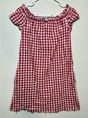 Blue Rain Off Shoulder Gingham Fit & Flare Dress Red White XS 100% Cotton